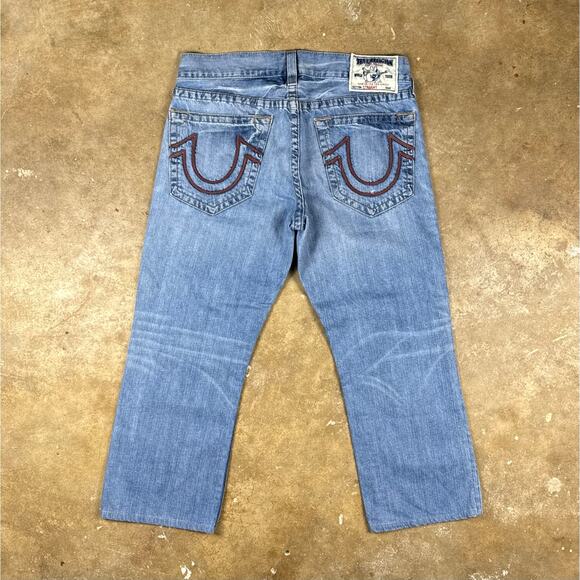Vintage True Religion Jeans Men’s 34 Straight Cropped USA Made Red Stitch Denim - Picture 3 of 11